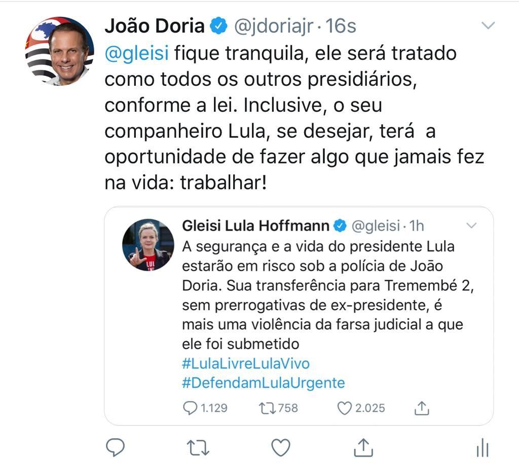 Veja a repercussão dentre os políticos da transferência de Lula para Tremembé