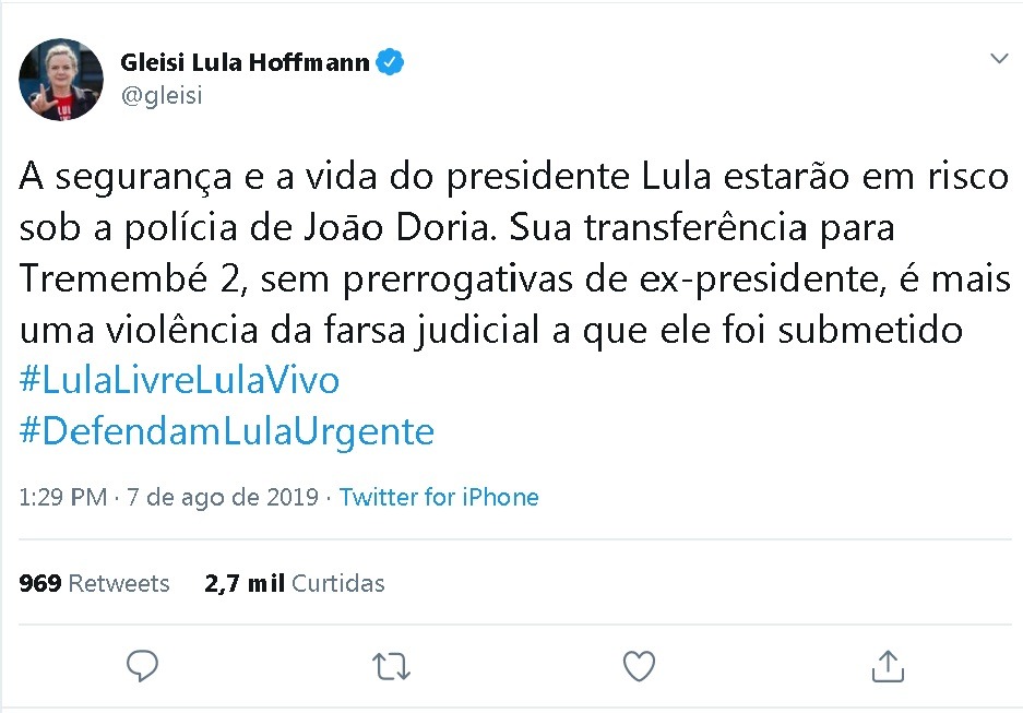 Veja a repercussão dentre os políticos da transferência de Lula para Tremembé