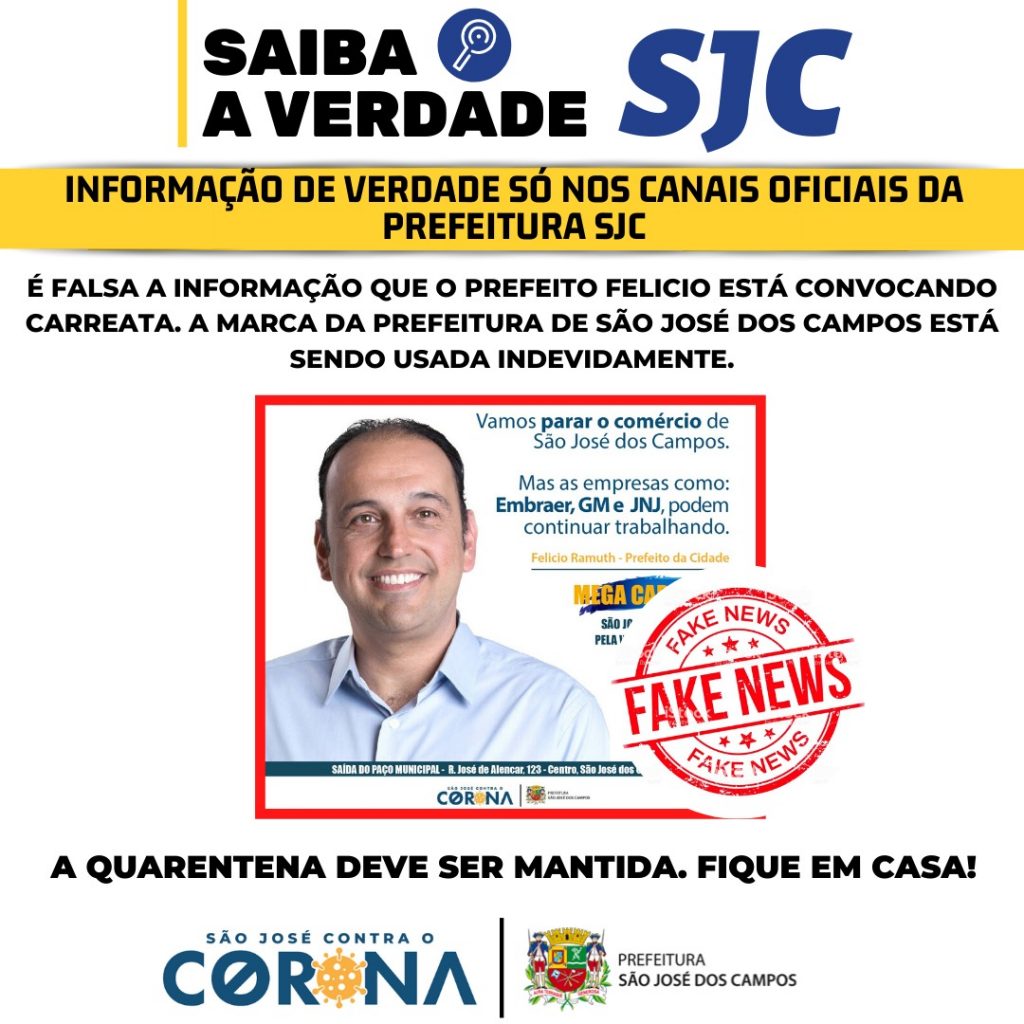 Fake News: Prefeitura de São José desmente apoio a carreata pela volta do comércio