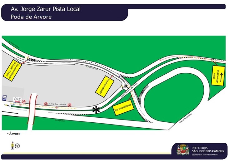 Pista local da Jorge Zarur será interditada na manhã deste domingo para poda de árvore em São José