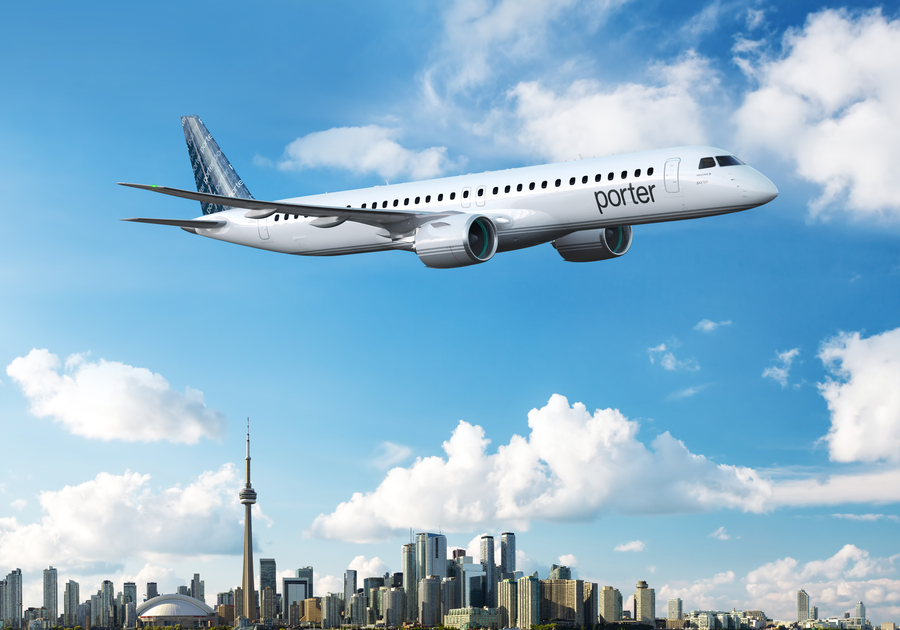 Companhia aérea canadense, Porter Airlines, encomenda até 80 jatos E195-E2 da Embraer