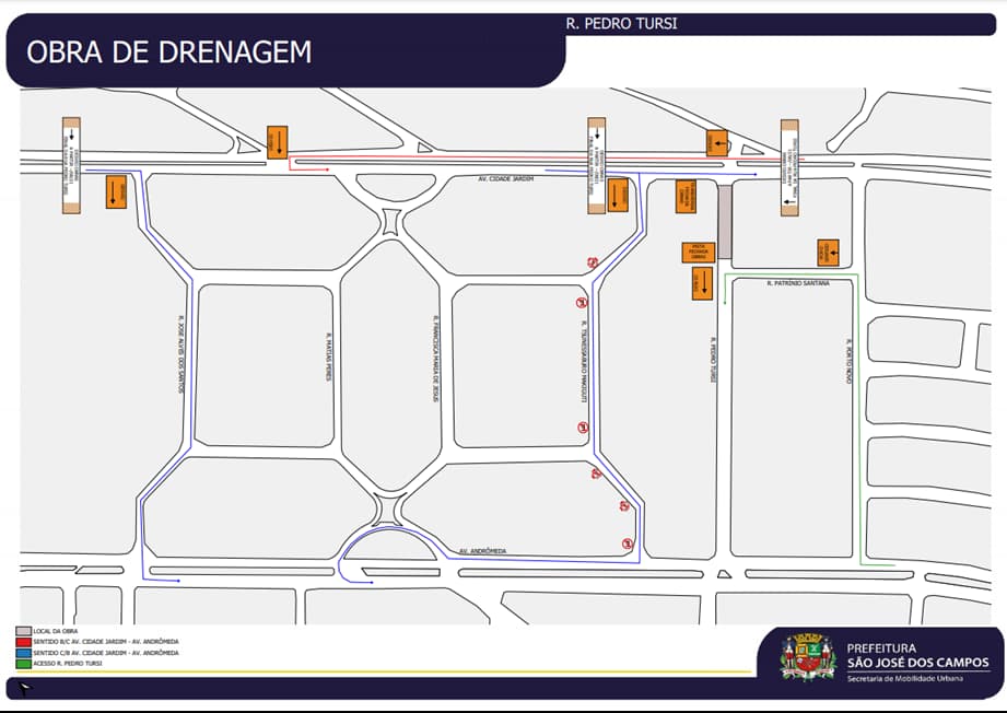 Rua Pedro Tursi terá interdição para obras de drenagem na zona sul de São José dos Campos