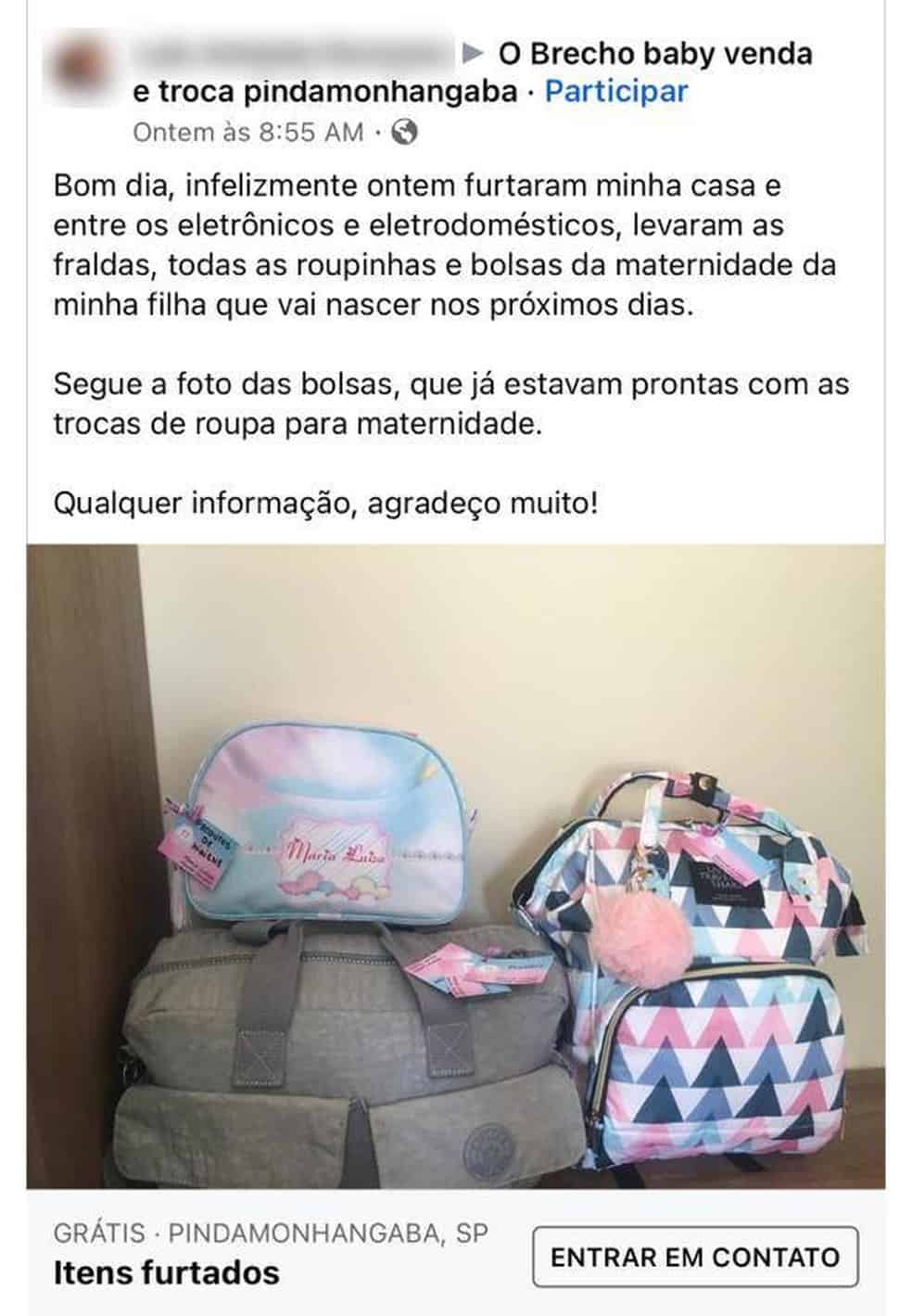 Criminosos invadem casa e furtam enxoval de bebê e levam R$ 2 mil em fraldas em Pindamonhangaba